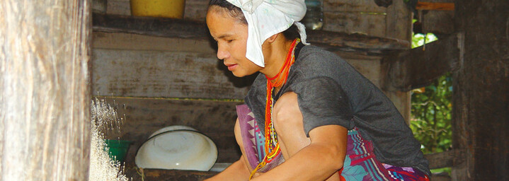 Thailänderin bei der Arbeit - Reis sieben