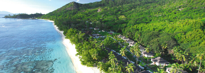 Luftaufnahme Hilton Seychelles Labriz Resort & Spa Insel Silhouette