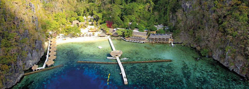 Luftaufnahme des El Nido Resorts - Miniloc Island